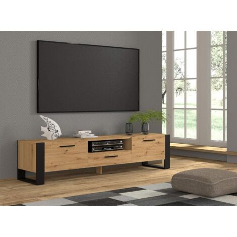 Commode Nuka BIM Furniture Noir 197 Cm - Buffet Haut Pour Salon, Fabriqué En Pologne