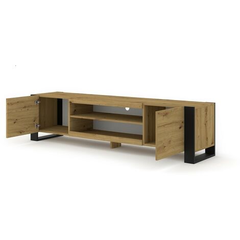 Meuble TV couleur chêne rustique avec pieds noirs188x47Hx40 Cm