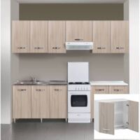 Cuisine suspendue avec égouttoir à vaisselle 2 portes 80x30x72h – Finition mélèze gris – Pour espaces réduits – Azur Line