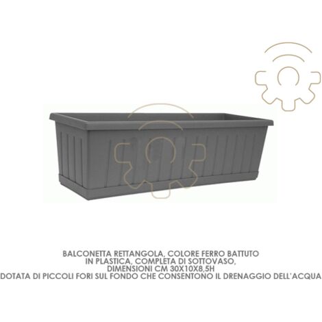 Fioriera Rettangolare En.casa Per Balcone In Acciaio 50x12x15 Cm - Colore Antracite, Con Gancio Per Parapetto