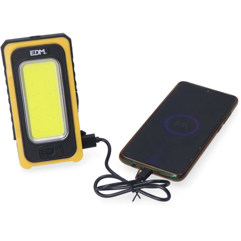 EDM Solar LED-Taschenlampe 10W, 750lm – Mit Powerbank (4000mAh), USB/Solar-Ladung, Haken & Magnet, 3 Weiß- & 2 Rotlicht-Stufen