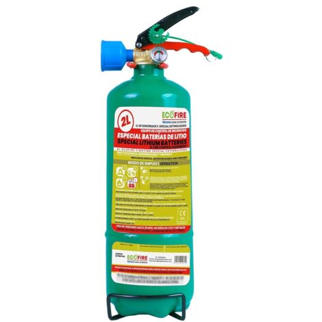 Umweltfreundlicher ECOFIRE Feuerlöscher (2 Liter) für Lithiumbatterien (Brände der ABFL-Klasse) – Halterung inklusive