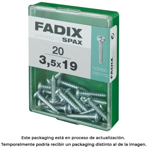 Schachtel mit 20 Stück selbstschneidenden Blechschrauben mit rundem Zinkkopf 3,5 x 19 mm Fadix (1/3)