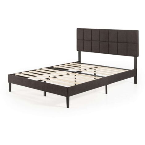 Zinus Carly Lit capitonné 140x190 cm, Lit 2 personnes, Cadre de lit rembourré avec tête de lit, Hauteur 30 cm, Gris foncé