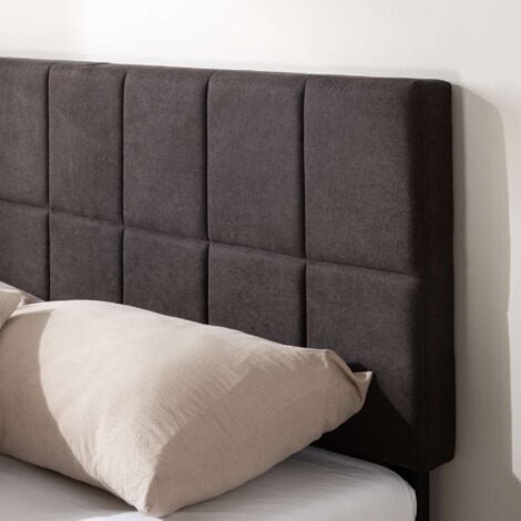 Zinus Carly Lit capitonné 140x190 cm, Lit 2 personnes, Cadre de lit rembourré avec tête de lit, Hauteur 30 cm, Gris foncé