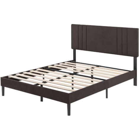 Zinus Zoya Lit capitonné 140x190 cm, Lit 2 personnes, Cadre de lit rembourré avec tête de lit, Hauteur 30 cm, Gris foncé