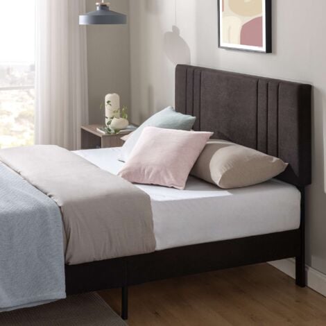 Zinus Zoya Lit capitonné 140x190 cm, Lit 2 personnes, Cadre de lit rembourré avec tête de lit, Hauteur 30 cm, Gris foncé