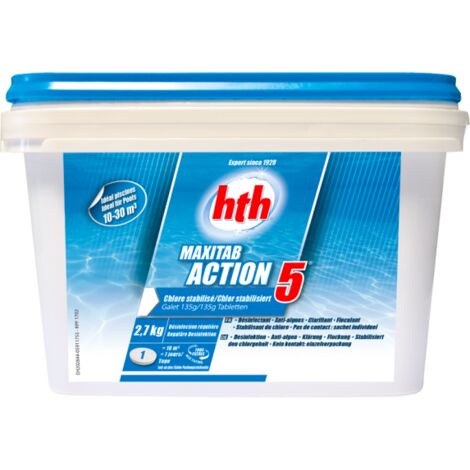 HTH – Galets de chlore stabilisé 2,7kg – Désinfectant chloré de piscine – Action floculante pour eau cristalline – Lente dissolution