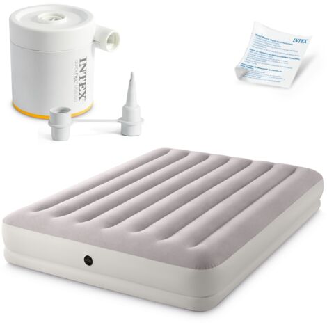 Intex – Matelas gonflable 2 places – Hauteur 20 cm – Dessus floqué pour confort – Gonfleur Quickfill USB inclus – Temps de gonflage 7 min (1/5)