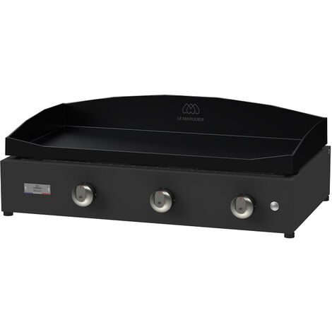 Le Marquier – Plancha à gaz 3 brûleurs 7,2 kW – Acier époxy noir – Dimensions 76x52 cm – Surface de cuisson 75x40 cm – Allumage piézo électronique