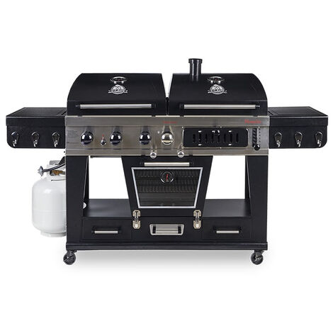 Barbecue à gaz 4 brûleurs – Fonction mixte gaz, charbon et fumoir électrique – Idéal pour cuisson précise et fumage – Pitboss