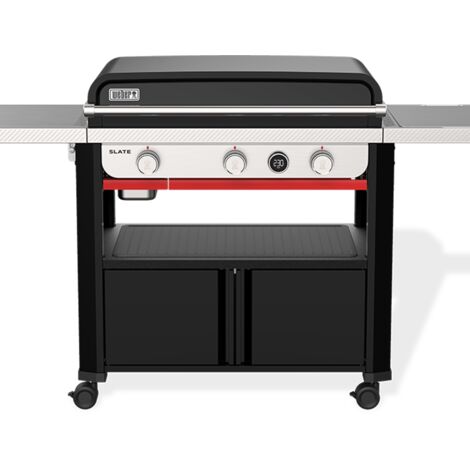 Weber – Plancha à gaz 3 brûleurs 76 x 46 cm – Puissance 10,5 kW – Chariot avec roulettes – Idéale pour cuisson homogène