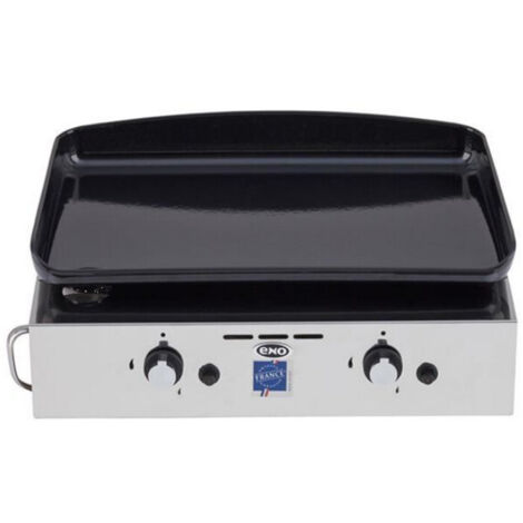 Plancha à gaz 2 brûleurs 5000W – Plaque en fonte émaillée 47x36cm – Châssis inox résistant – Allumage Piezo – 555032010701 – ENO