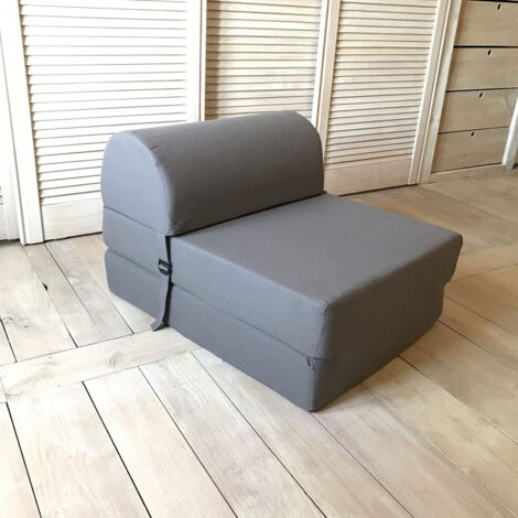 Chauffeuse convertible 1 place en coton gris – Dimensions assise L 58 x P 45 cm – Usage intérieur – Garnissage mousse polyéther 17kg/m³