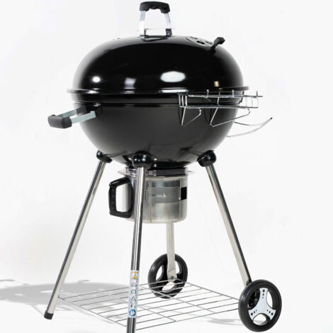 Barbecue Charbon de Bois 57 cm avec Couvercle Barbecue Rond Charbon BBQ Charbon 4 Pieds Idéal pour 8 à 12 personnes Centre Amovible Récupérateur de cendres Barbecue boule Ravigarden