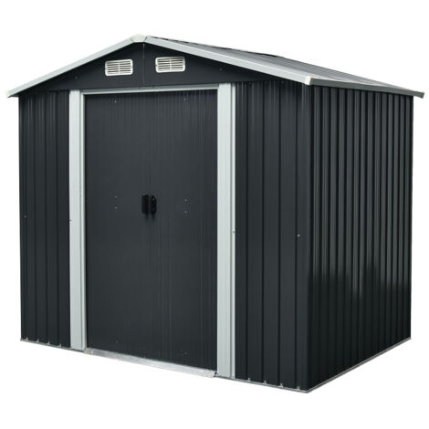 Abri de Jardin Metal 3.66 m² Acier Galvanisé 162 x 226 x 172 cm 2 Portes Coulissantes Cabanon Jardin Extérieur Ravigarden (1/5)