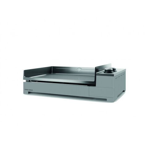 Forge Adour – Plancha à gaz 2 brûleurs 5300W – Châssis acier double paroi noir et gris – Plaque fonte émaillée – Récupérateur de graisse 1,2L