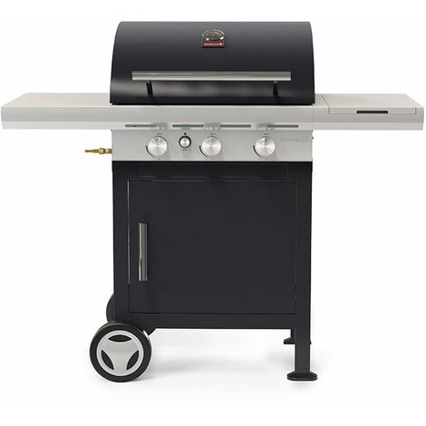 Barbecue à gaz 3 feux – Puissance 11,4 kW – Grilles en fonte 3x (21x42)cm – Thermomètre intégré – Pour 10 personnes – Taille L133 x l 57 x H115 cm – Barbecook (1/5)