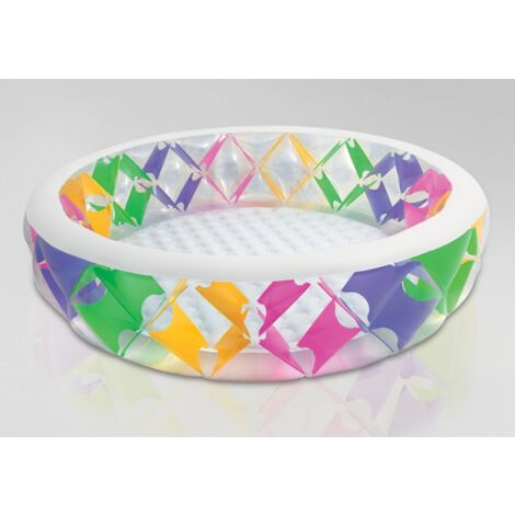 Intex – Piscine enfant gonflable 229 x 56 cm – Volume 840L – Matériau vinyl 0,35mm – Motifs croisillons colorés – À partir de 6 ans