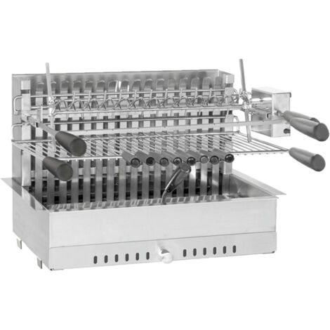 Forge Adour – Barbecue encastrable inox 66cm – Tournebroche électrique – Bac à graisses horizontal – 8 brochettes inox (1/4)