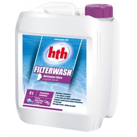 HTH – Désinfectant chloré pour piscine – Liquide teinté 3L – Nettoie filtres à sable et diatomites – SKU 218942