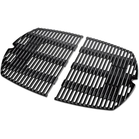 Lot de 2 grilles de barbecue en fonte émaillée noire 64x45cm – Compatible Weber Q300/Q3000 – Nettoyage facile – Cuisson homogène