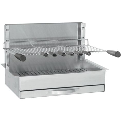 Forge Adour – Barbecue charbon encastrable inox 66x45cm – 6 à 8 personnes – Bac à braises horizontal – Tiroir récupérateur de cendre