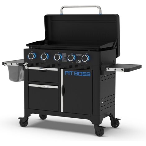 Plancha à gaz 5 brûleurs 14650W – Plaque céramique amovible 90 x 46 cm – Surface de cuisson 4174 cm² – Récupérateur de graisses – Pitboss