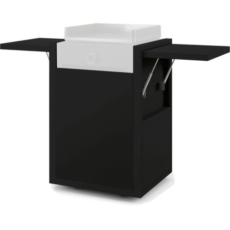Forge Adour – Chariot à plancha en acier noir – 2 tablettes rabattables sur vérins – Espace de rangement pour bouteille de gaz – 4 roues pivotantes avec freins (1/3)
