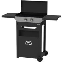 Le Marquier – Plancha à gaz 2 brûleurs trompettes – Plaque fonte émaillée 60x40 cm – Chariot avec 2 tablettes amovibles – Fonctionne au gaz butane ou propane