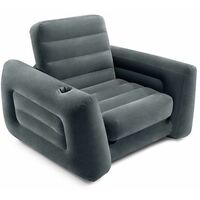 Intex – Fauteuil gonflable convertible 117 x 224 x 66cm – Valve 2 en 1 pour gonflage rapide – Porte gobelet intégré – Coloris gris anthracite