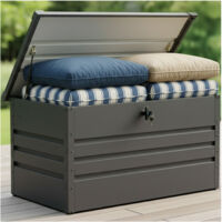 Coffre de Rangement Exterieur 300 L Etanche Métal (Acier galvanisé) 100 x 62 x 62 cm Couleur Anthracite Couvercle Rabattable Coffre de Jardin Ravigarden