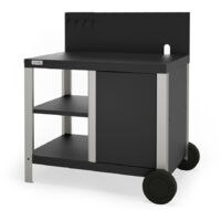 Le Marquier – Chariot à plancha inox 99x64cm – 2 étagères 43x36cm – Crédence haute avec porte-ustensiles – 2 roues avec enjoliveurs