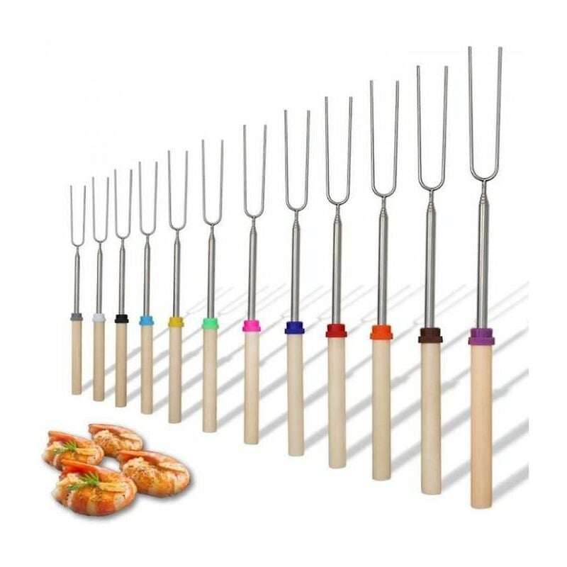 Coloré Bâton grillé, manche en bois, 8 brochettes, fourchette télescopique,  outil de barbecue. M79786