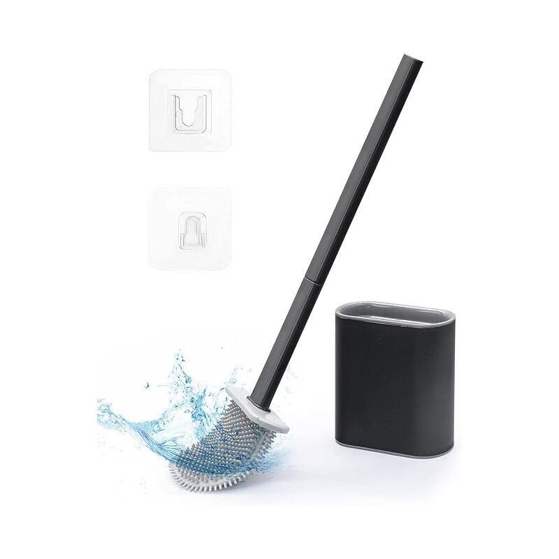 Brosse de toilette en silicone, poils flexibles Forme de golf incurvée Noir  propre