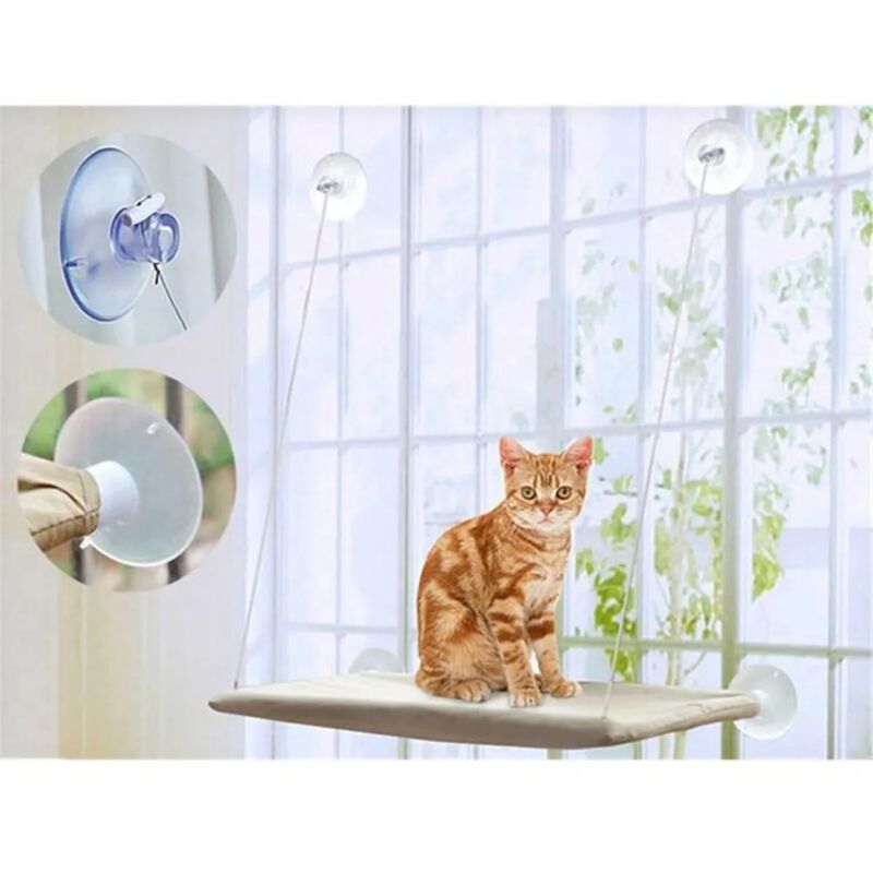Hamac de montage de fenêtre pour chats d'intérieur perche ventouse étagère  en verre jouets avec support hamac de soleil pour animaux de compagnie brun