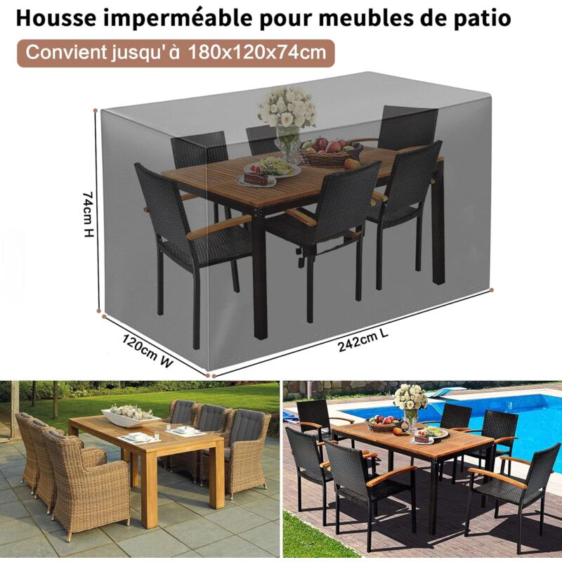 RHAFAYRE Housse Chaise Jardin Empilables 210D Oxford Imperméable, Couverture  de Protection pour Fauteuils Patio Extérieur avec Corde Ajustable  114x85x65cm (210D, Noir)