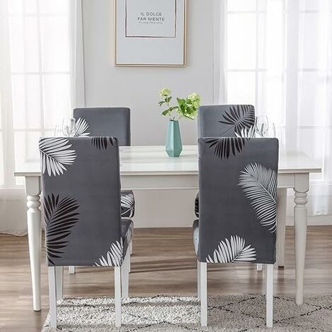 Housse de chaise 4 pièces extensible pour Salle à Manger décor facile à  nettoyer et durable Noir