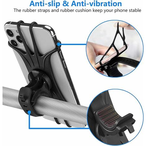 Support Téléphone Vélo, Universel Support Vélo Moto du Guidon Silicone avec  360° Rotation Pour 4,0-6,0 Pouces Smartphones (Noir)