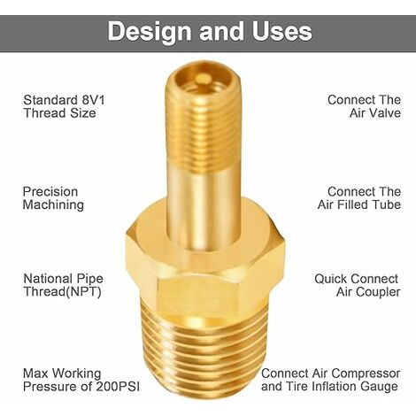 Valves de remplissage de réservoir pour pneus de voiture, 2 pièces, 1/4  NPT MPT, en