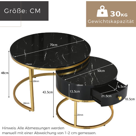 Table basse gigogne Table basse moderne Nesting Motif marbre brillant Lot de 2 tables basses rondes Table d'appoint ronde Nesting