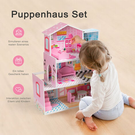 Maison de poupées en bois avec accessoires pour poupées de 7 à 12 cm,  adorable grande