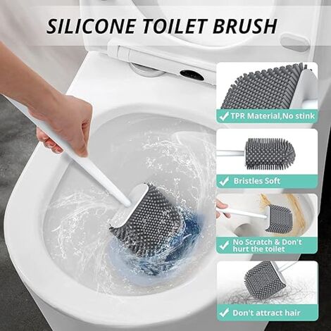 2x Brosse WC Silicone Brosse Toilette avec support à séchage rapide  pincette cachée Brosse Toilette Silicone pour salle WC