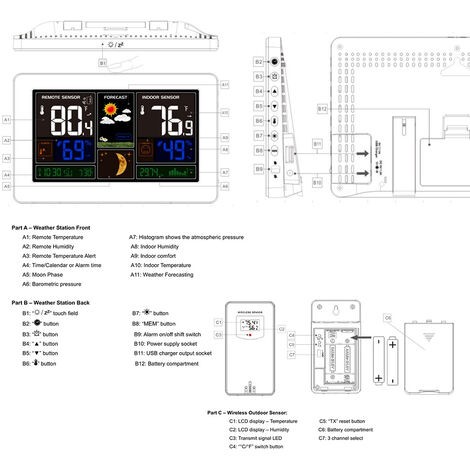 Radio thermomètre hygromètre baromètre numérique intérieur