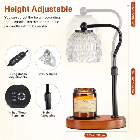 Lampe Chauffe-bougie Avec Minuterie Et Variateur - Design Vintage, Hauteur Réglable, Pour Bougies Parfumées En Verre