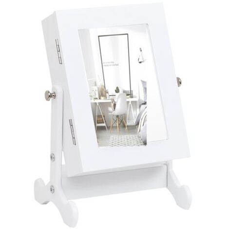 Armoire à Bijoux GIANTEX Avec Miroir - 5 Compartiments, Verrouillable - Blanc, Organisation Rangement Clair