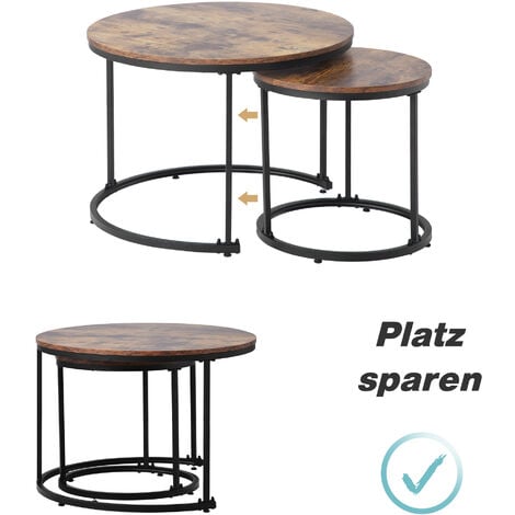 Table Basse Ronde Ensemble de 2 Ensemble de Tables Basses Salon Table d'Appoint Ronde Imbriquée 2 Table d'Appoint Ronde (Marron)