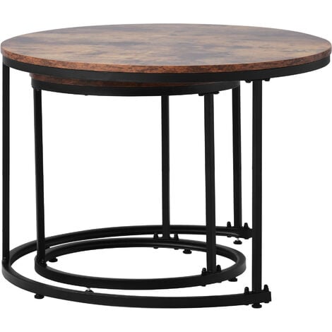Table Basse Ronde Ensemble de 2 Ensemble de Tables Basses Salon Table d'Appoint Ronde Imbriquée 2 Table d'Appoint Ronde (Marron)