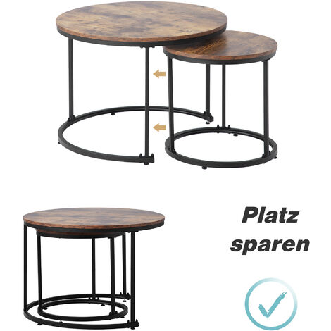 Table Basse Ronde Ensemble de 2 Ensemble de Tables Basses Salon Table d'Appoint Ronde Imbriquée 2 Table d'Appoint Ronde (Marron) L&H