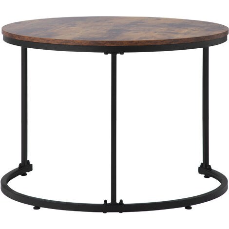 Table Basse Ronde Ensemble de 2 Ensemble de Tables Basses Salon Table d'Appoint Ronde Imbriquée 2 Table d'Appoint Ronde (Marron) L&H